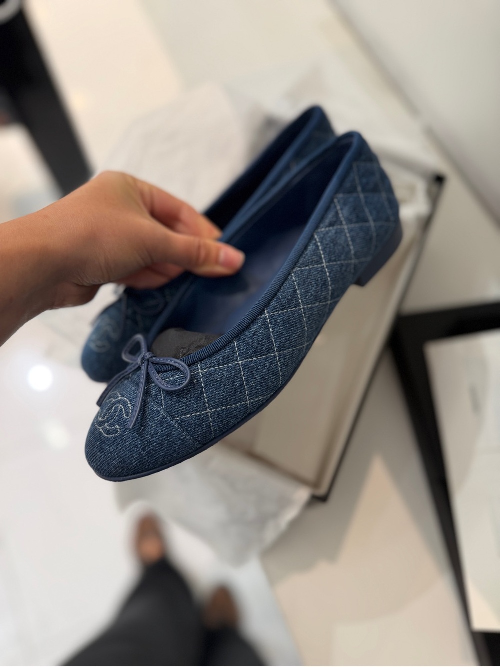 Chanel 26P Denim Quilted Ballet Flats | Size 37 - Picture 12 of 14